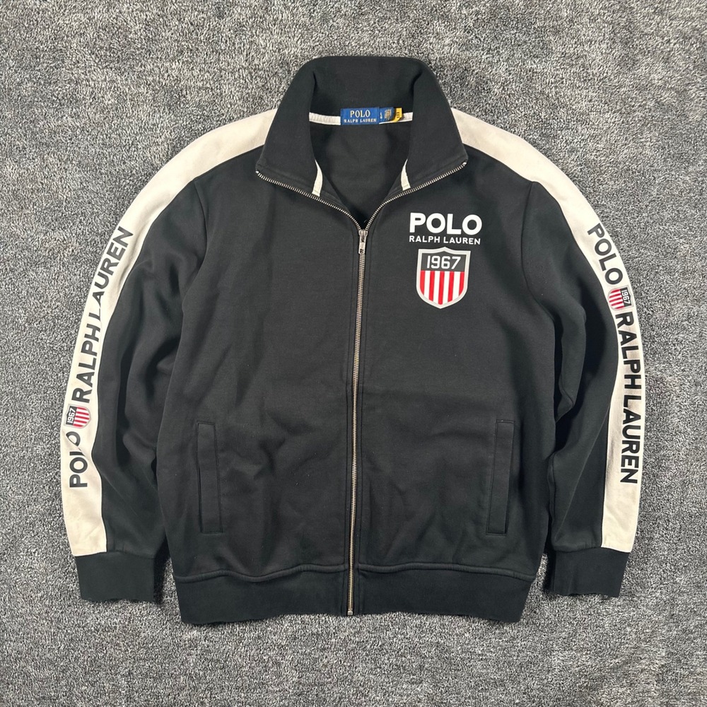 Polo Ralph Lauren Track Jacket Mens Large 1967 Shield Black White Side Stripe